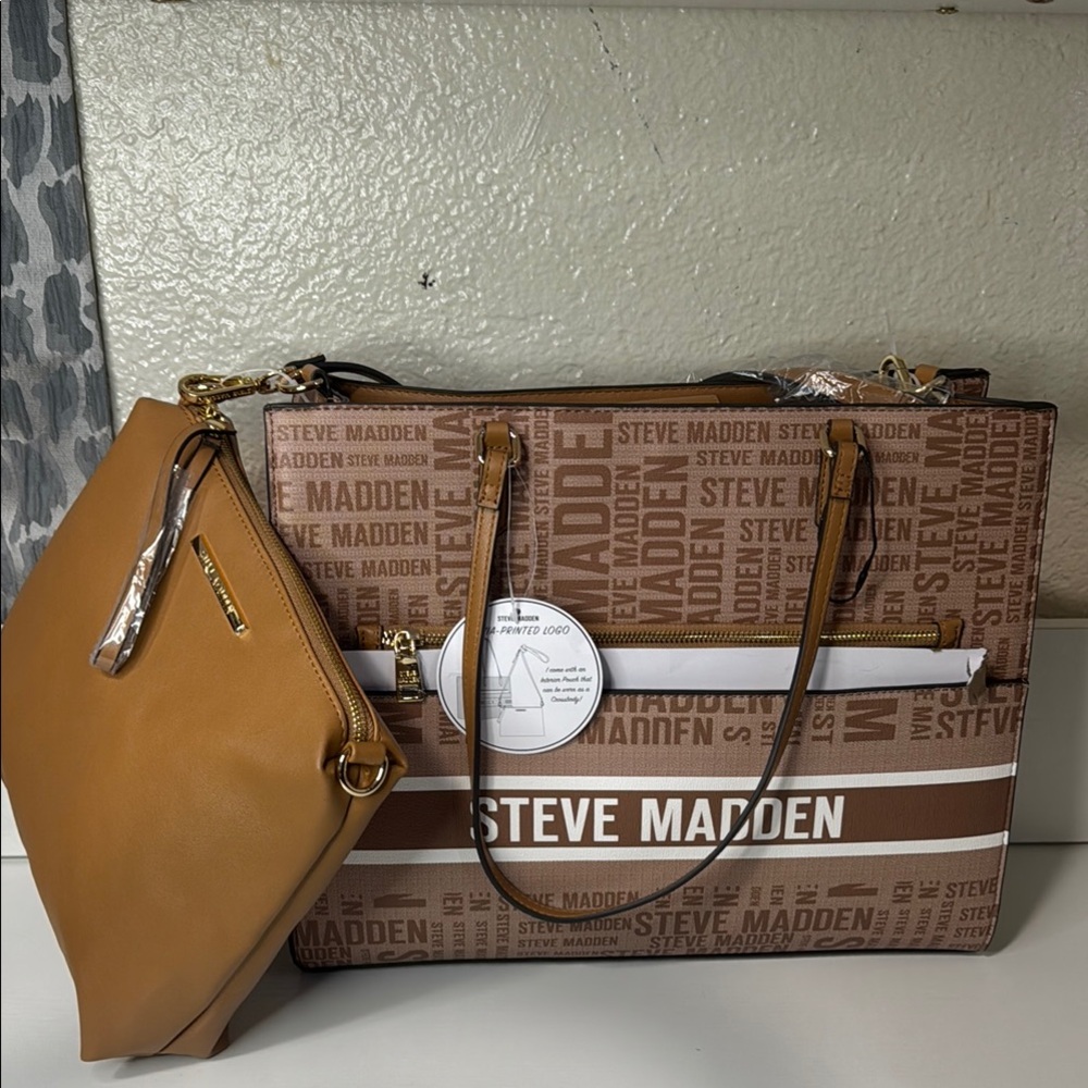 Steve Madden Brown Logo Tote Bag